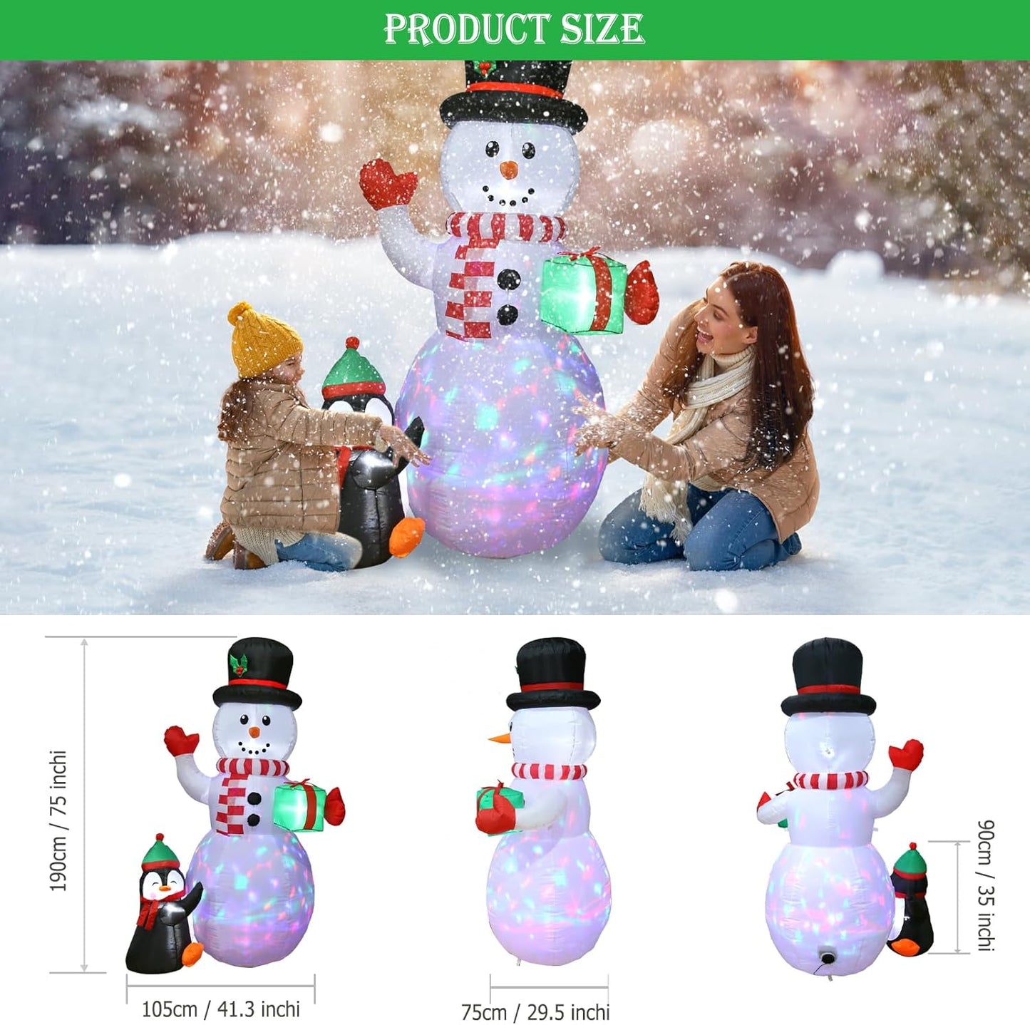 Aship 6FT Christmas Inflatables Snowman Outdoor Decorations, Snowman Inflatable with Build-in Rotating LED Light and Christmas Penguin Gift Box,Blow Up Yard Decor for Patio Lawn Garden Holiday Party