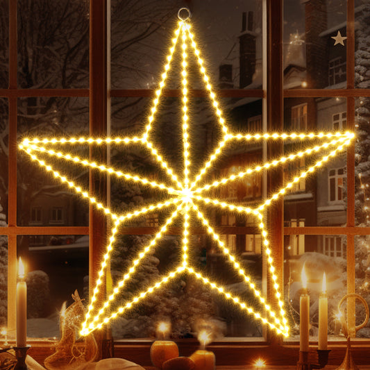 Aship 19.7in Christmas Star Lights, Plug In 282 LEDs Christmas Light Up Decor, Hanging Window Lights for Christmas New Year Holiday Wedding Party Decor, Warm White