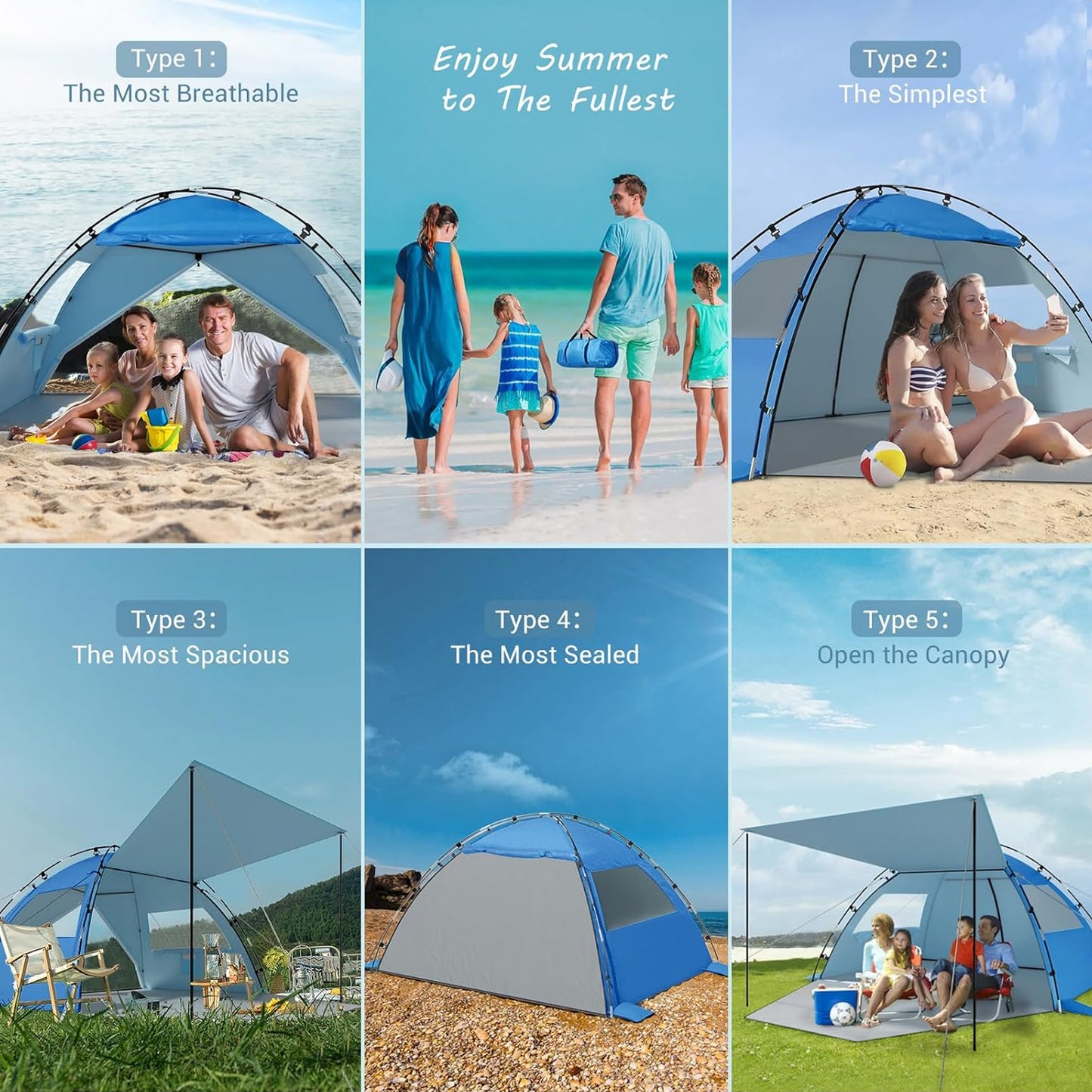 Aship Beach Tent, Spacious 4-5 Person Sun Shelter with Canopy, 360° Air Circulation UPF 50+ UV Protection Waterproof Portable Lightweight Tent for Beach Dark Blue