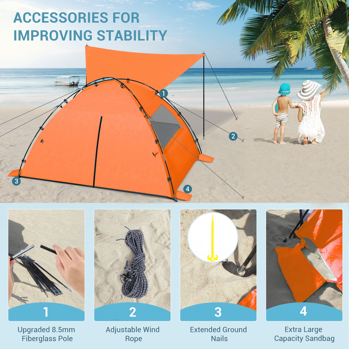 Aship Beach Tent, Spacious 4-5 Person Sun Shelter with Canopy, 360° Air Circulation UPF 50+ UV Protection Waterproof Portable Lightweight Tent for Beach