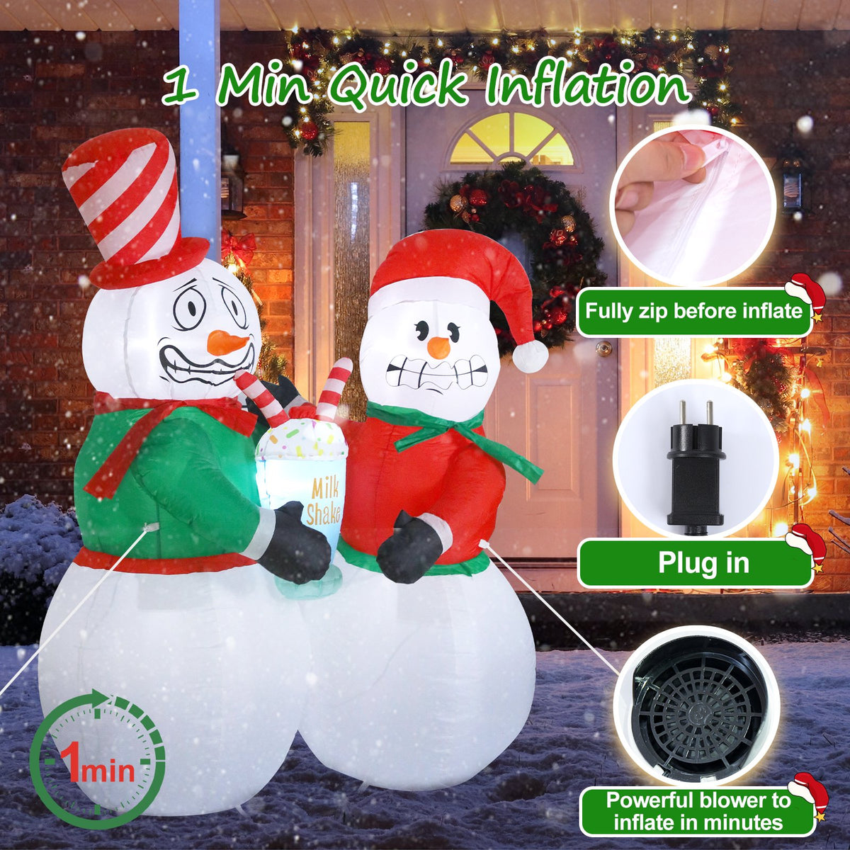 Aship 6 FT Animated Snowman Couple Christmas Inflatables Outdoor Decorations, Shivering Snowmen Inflatable with LED Lights, Funny Christmas Blow Up Yard Decorations for Garden Patio Lawn Xmas Decor