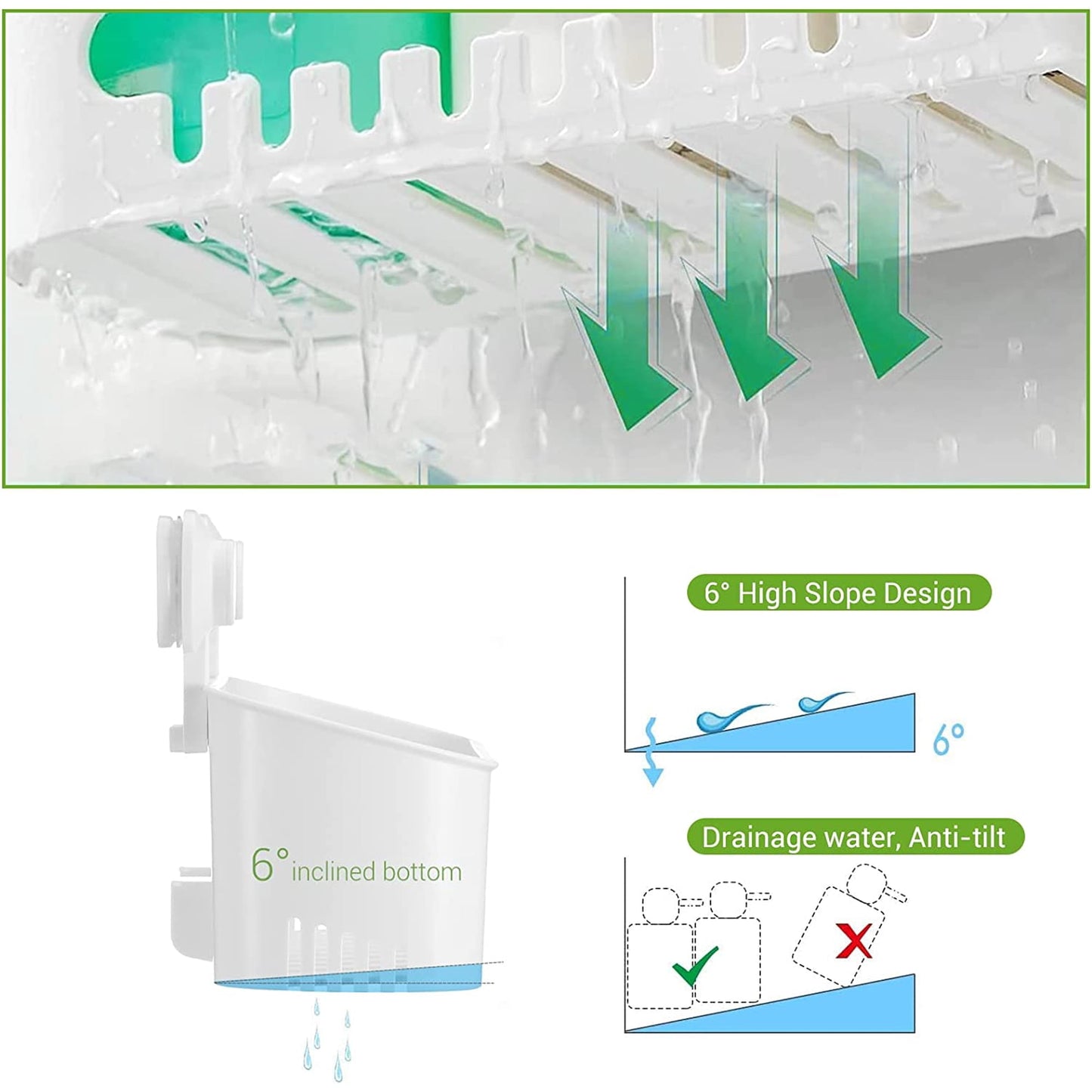 Aship Suction Cup Shower Caddy, No-Drill Removable Shower Organizer with Hook Slots, 22 lbs Heavy Duty Shower Storage, Waterproof Suction Shower Shelf for Bathroom Kitchen Wall, White