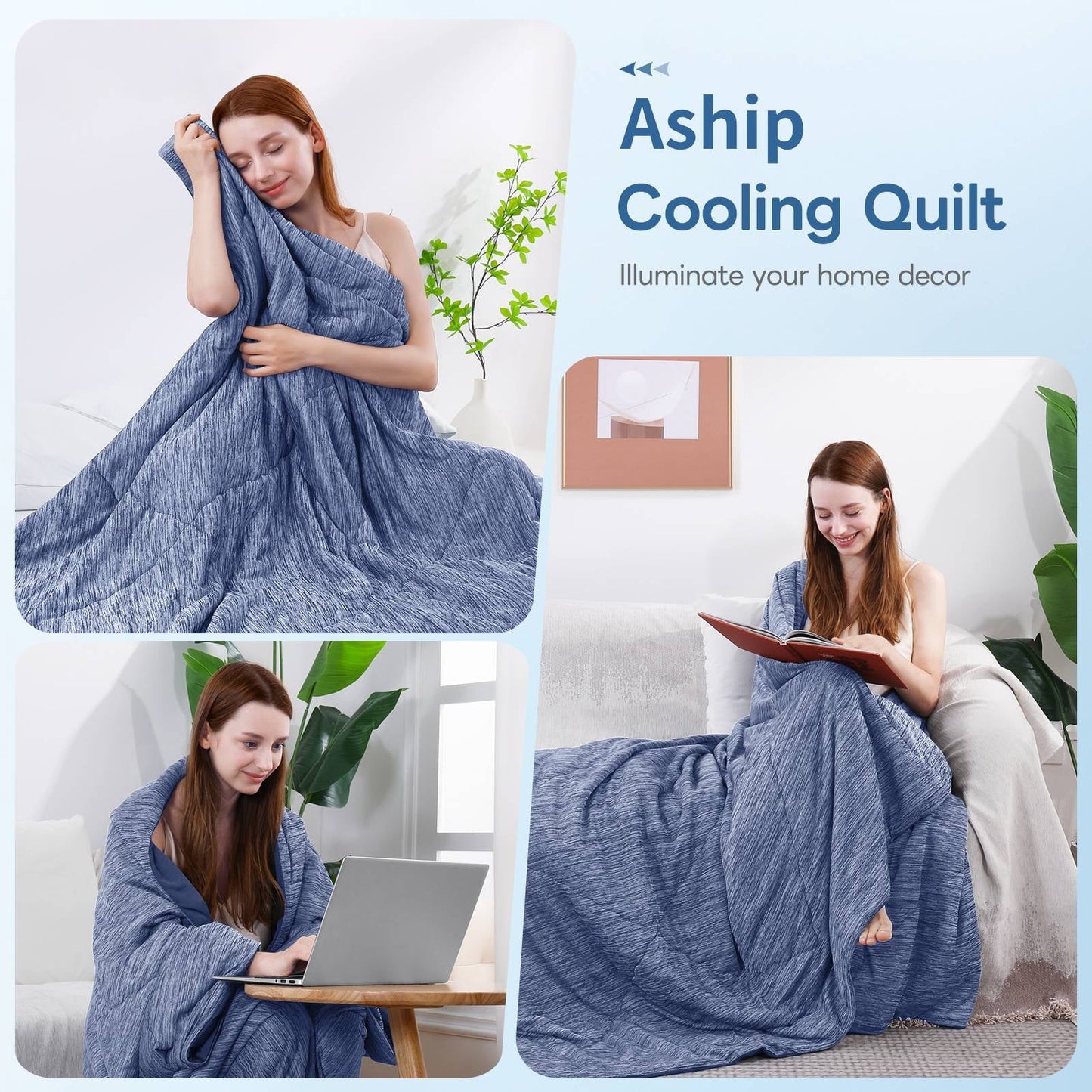 Aship Cooling Comforter Queen, Double Sided Cooling Blanket for Hot Sleepers, Q-Max 0.45, Arc-Chill Cooling Fabric, Lightweight Breathable Summer Comforter 79*87 in