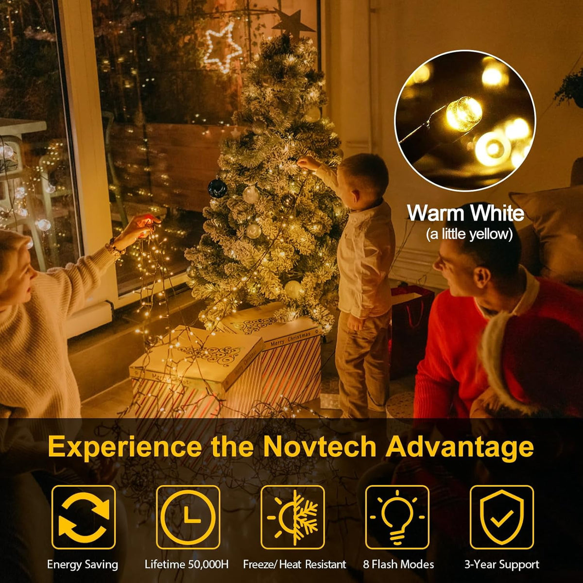 82FT Christmas String Lights 1000 LED, Outdoor Waterproof Christmas Lights with 8 Modes, Warm White Plug in Christmas Lights for Tree Xmas Holiday Wedding Party Decor