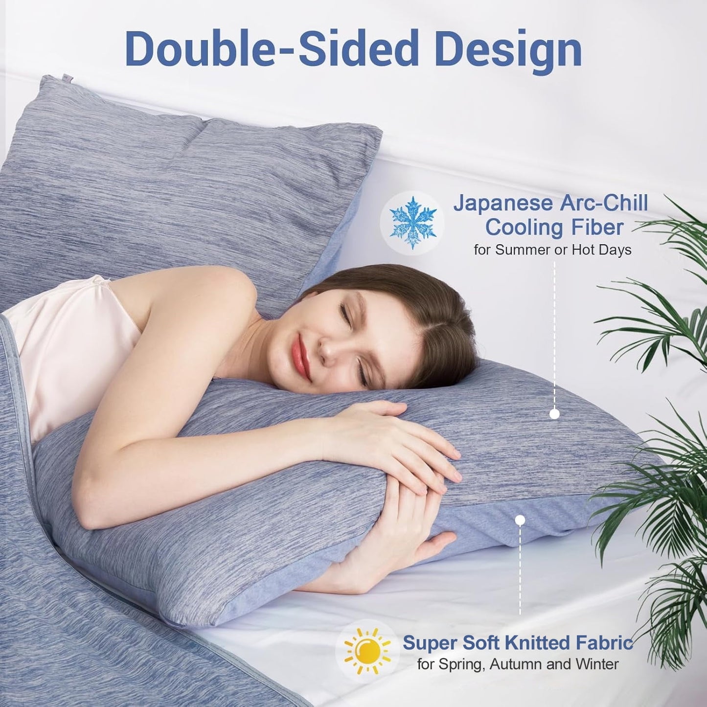 Aship Arc-Chill Cooling Pillow Cases, Q-Max >0.45 Jade-Infused Dual-Sided Summer Cooling Pillowcase, Smoother Skin & Frizz-Free Hair, Hidden Zipper, Machine Washable, King 20''x36'', 2 Pack Blue