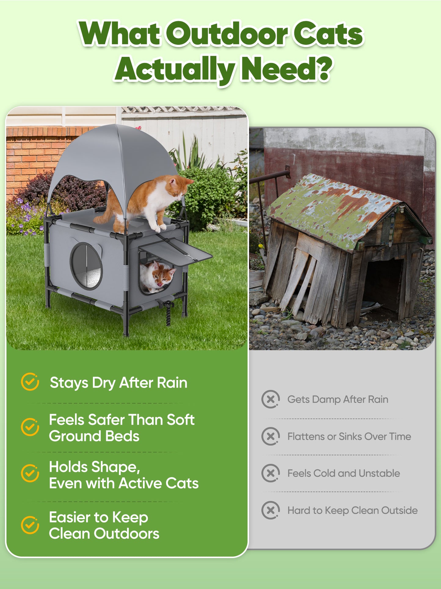 Aship Elevated Outdoor Cat House, Dual-layer Oxford Cat House with Canopy & Reversible Mat, Breathable & Moisture-Resistant Outdoor Cat Shelter for Multiple Cats