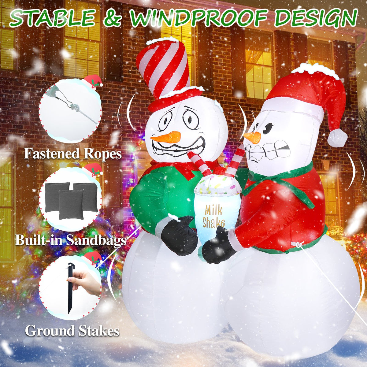 Aship 6 FT Animated Snowman Couple Christmas Inflatables Outdoor Decorations, Shivering Snowmen Inflatable with LED Lights, Funny Christmas Blow Up Yard Decorations for Garden Patio Lawn Xmas Decor