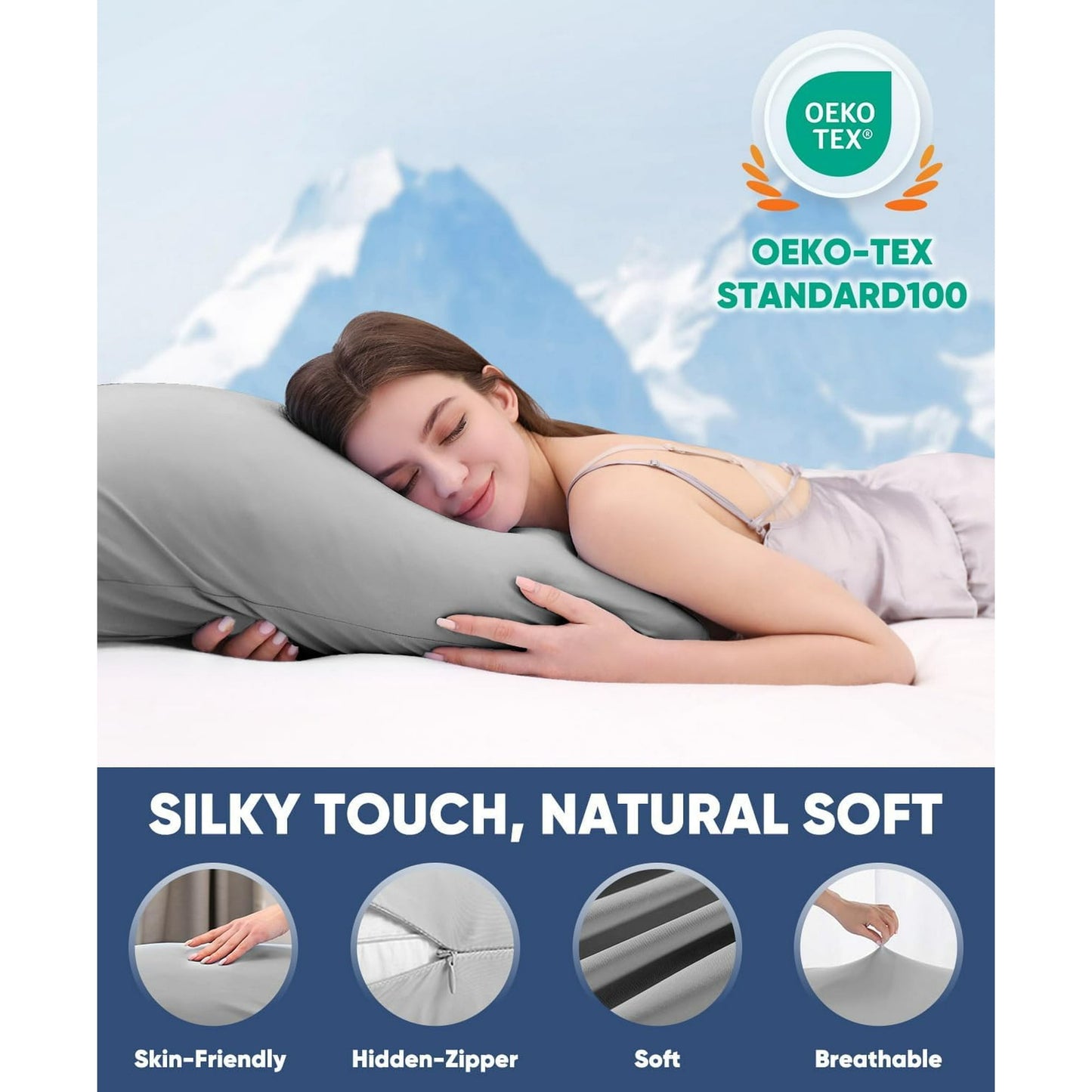 Aship Cooling Pillowcases 2 Pack, Q-max 0.55 Japanese Arc-Chill Fiber, Oeko-Tex Certified, Super Soft & Cooling for Hot Sleepers, Hidden Zipper, Machine Washable, Stretch for Standard, Gray