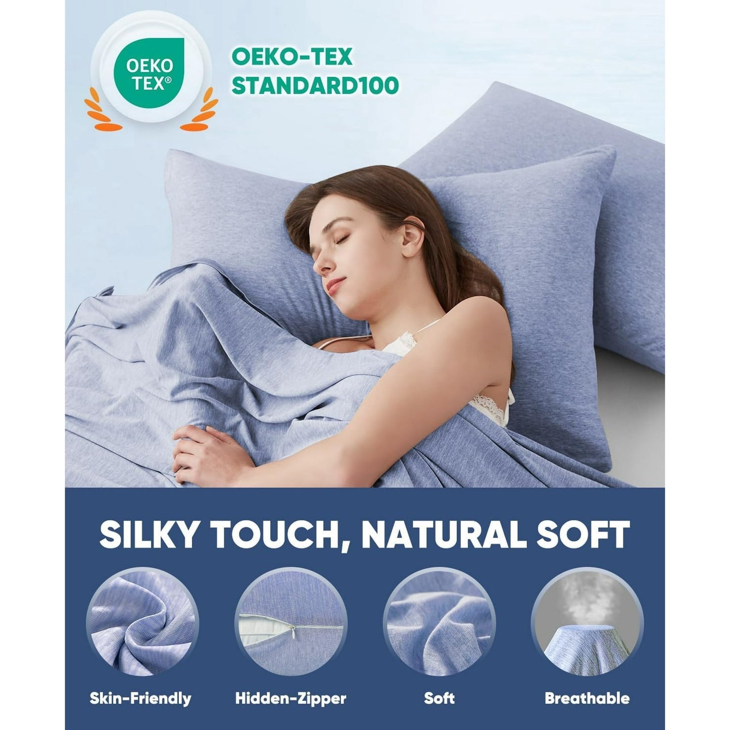 Aship Arc-Chill Cooling Pillow Cases, Q-Max >0.45 Jade-Infused Dual-Sided Summer Cooling Pillowcase, Smoother Skin & Frizz-Free Hair, Hidden Zipper, Machine Washable, King 20''x36'', 2 Pack Blue