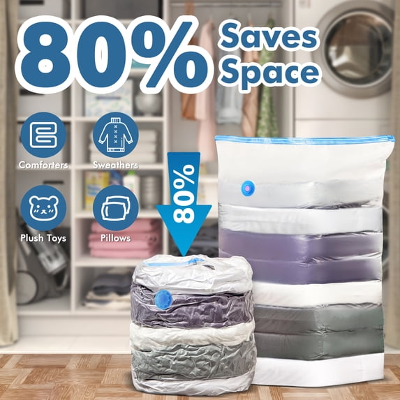 Aship Cube Vacuum Storage Bags, 6 pack Space Saver Bags Combo (2 Super Jumbo + 4 Jumbo + Hand Pump), Large Capacity Vacuum Seal Bags for Clothing Pillows Comforters Quilts Blankets, Closet Storage