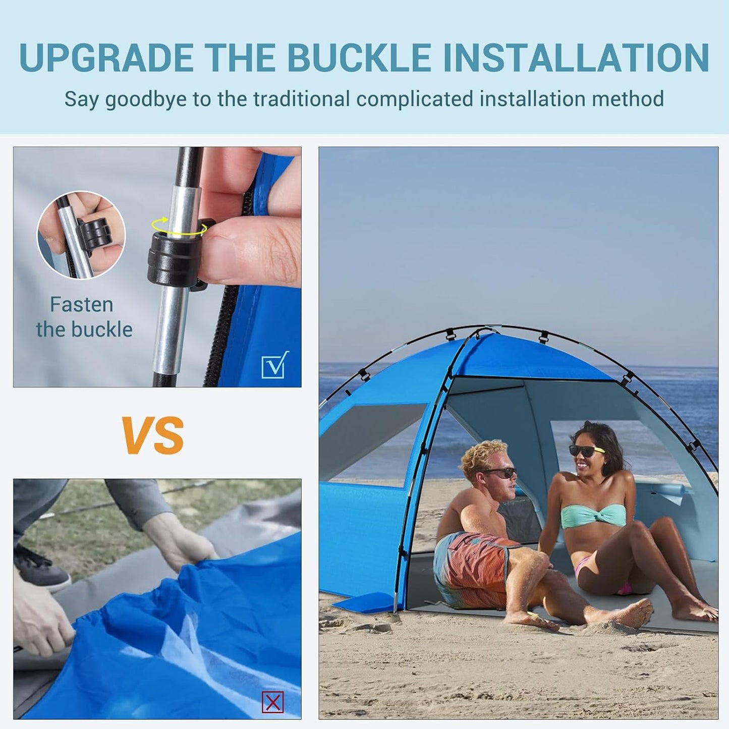 Aship Beach Tent, Spacious 4-5 Person Sun Shelter with Canopy, 360° Air Circulation UPF 50+ UV Protection Waterproof Portable Lightweight Tent for Beach Dark Blue