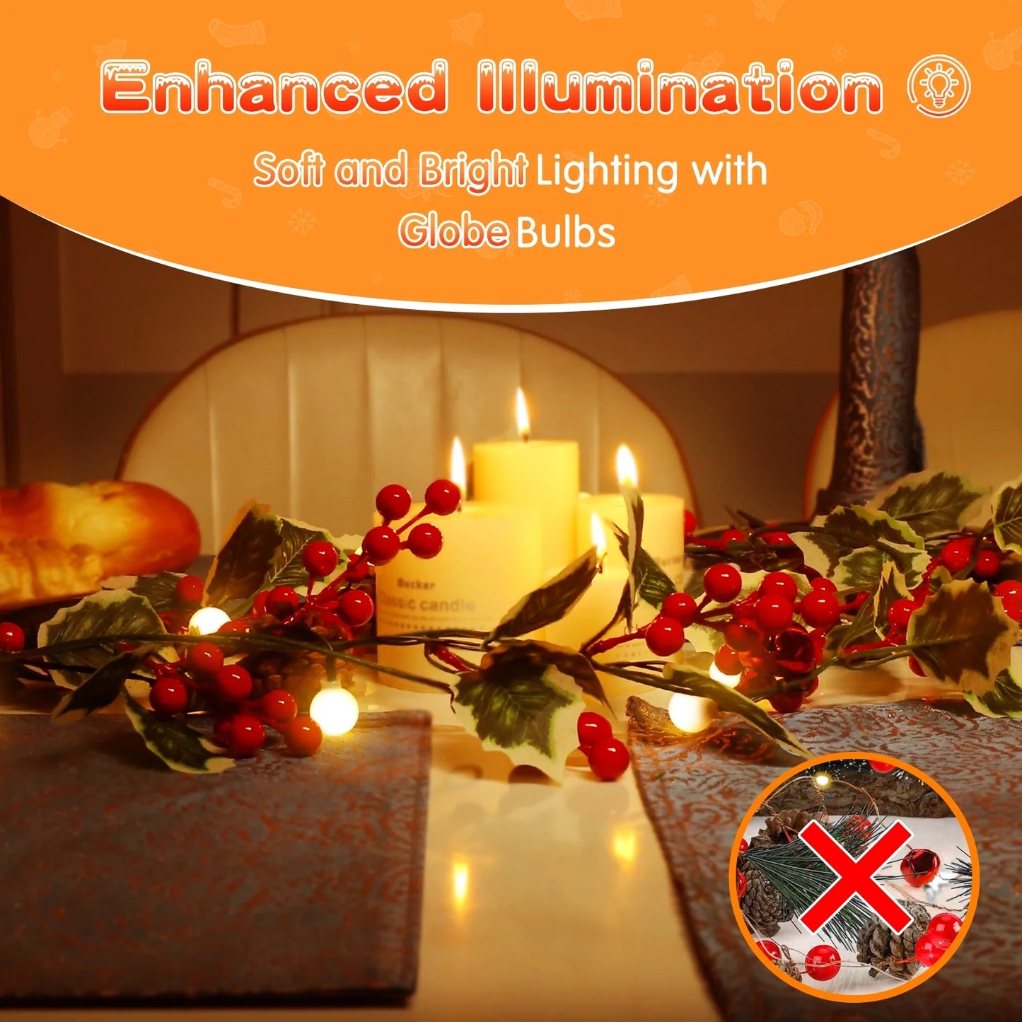 Aship 2 Pack Christmas Garland with Lights, 5.7FT Pre-lit 20 LED Red Berry Garland with 8 Modes & Timer Memory, Artificial Lighted Xmas Garland for Door Mantel Fireplace