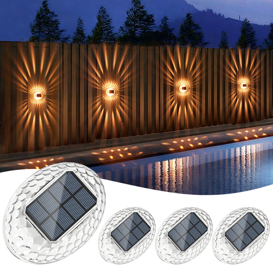 ASHIP Solar Lights, 4 Pack Solar Fence Lights Outdoor Waterproof, Auto On/Off, Warm White Outdoor Wall Decor Lights, Fence Light for Backyard Deck Stairs Garden Patio Decor
