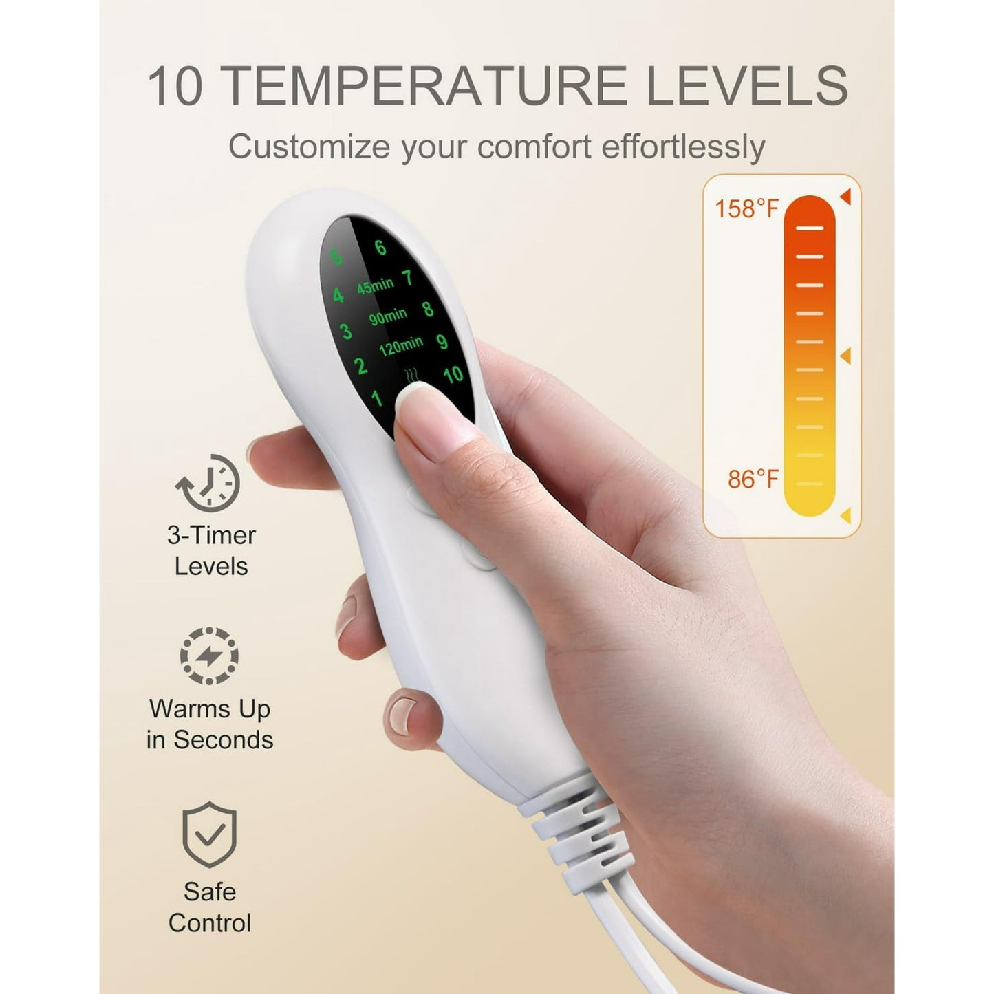 Aship Electric Heating Pad for Period Cramps & Back Pain Relief, Portable Heat Pad for Neck and Shoulders - Christmas Gifts for Mom Dad, 10 Heat Settings, ETL Certified, 12"x24", Gray