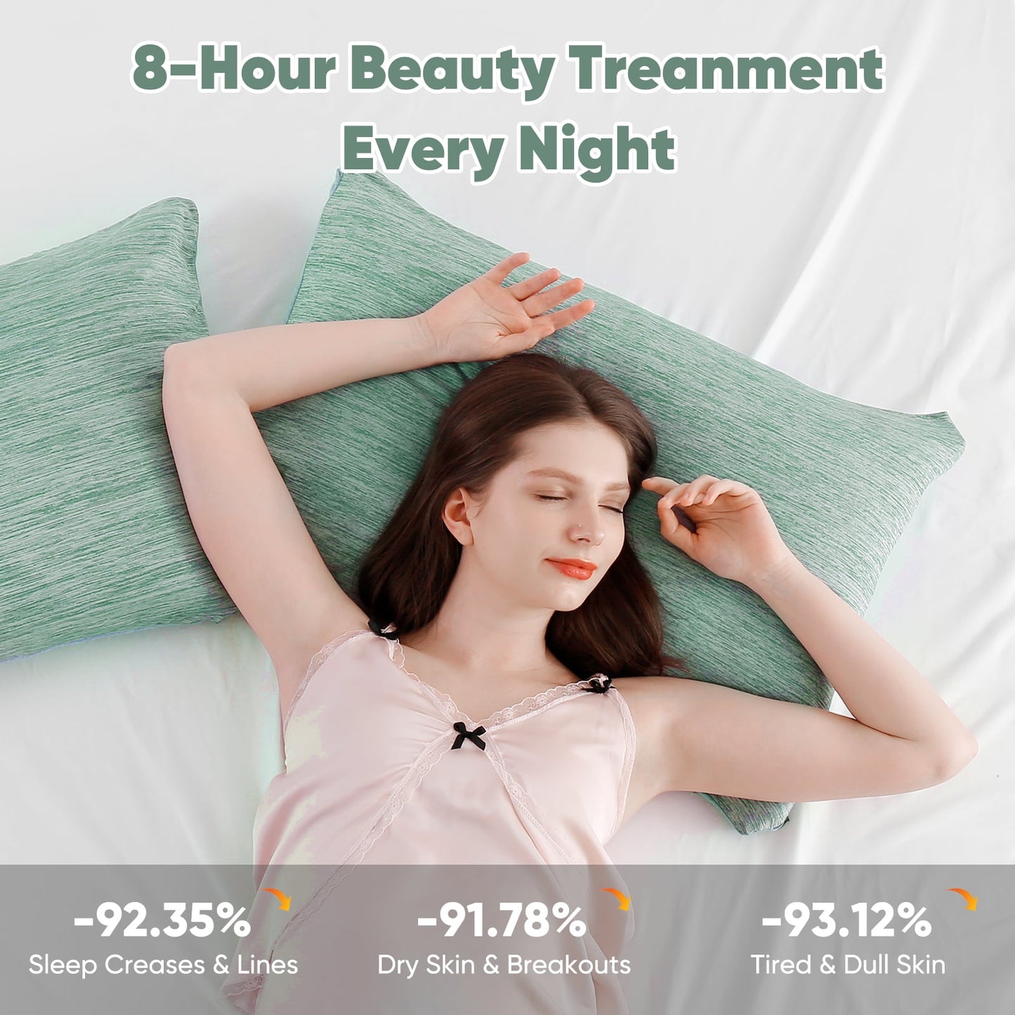 Aship Arc-Chill Cooling Pillow Cases, Q-Max >0.45 Jade-Infused Dual-Sided Summer Cooling Pillowcase, Smoother Skin & Frizz-Free Hair, Hidden Zipper, Machine Washable, King 20''x36'', 2 Pack Green