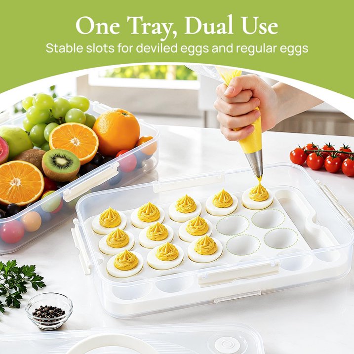 Aship Deviled Egg Containers with Lid, 2 Pack 40 Count Deviled Egg Trays with Handle, Date Dial, Air Vent & Fork Slot, Stackable Egg Holder for Fridge, Portable Carrier for Easter Thanksgiving Party