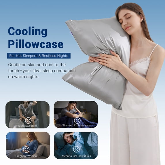 Aship Arc-Chill 3.0 Cooling Pillow Cases, Q-max >0.5 Jade-Infused Silky Pillowcase for Hair & Skin, Breathable & Moisture-Wicking, Hidden Zipper, Machine Washable, King 20''x36'', 2 Pack Silver Gray