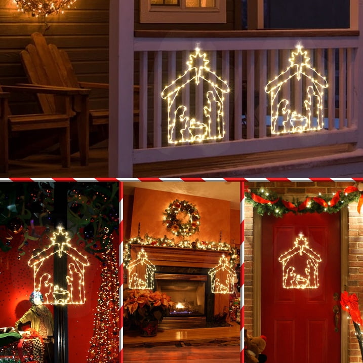 Aship Christmas Decorations, 8 Modes Lighted Nativity Christmas Window Silhouette Lights for Christmas Window Decor Indoor, Nativity Scene Christmas Window Lights with Timer Function, Warm White
