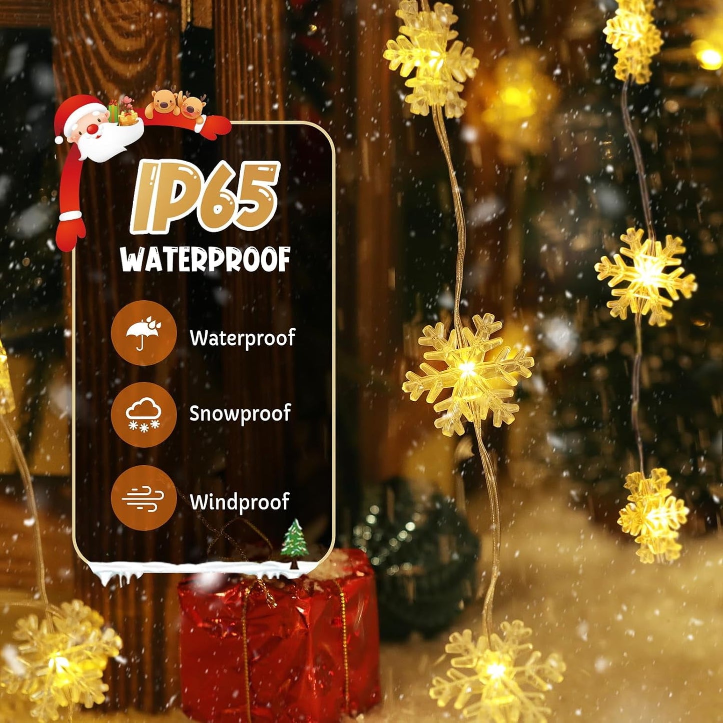 Aship Christmas Window Lights, 50 LEDs 8 Modes with Timer Battery Operated Curtain Lights, Warm White Snowflake Lights for Christmas Indoor & Outdoor Decorations