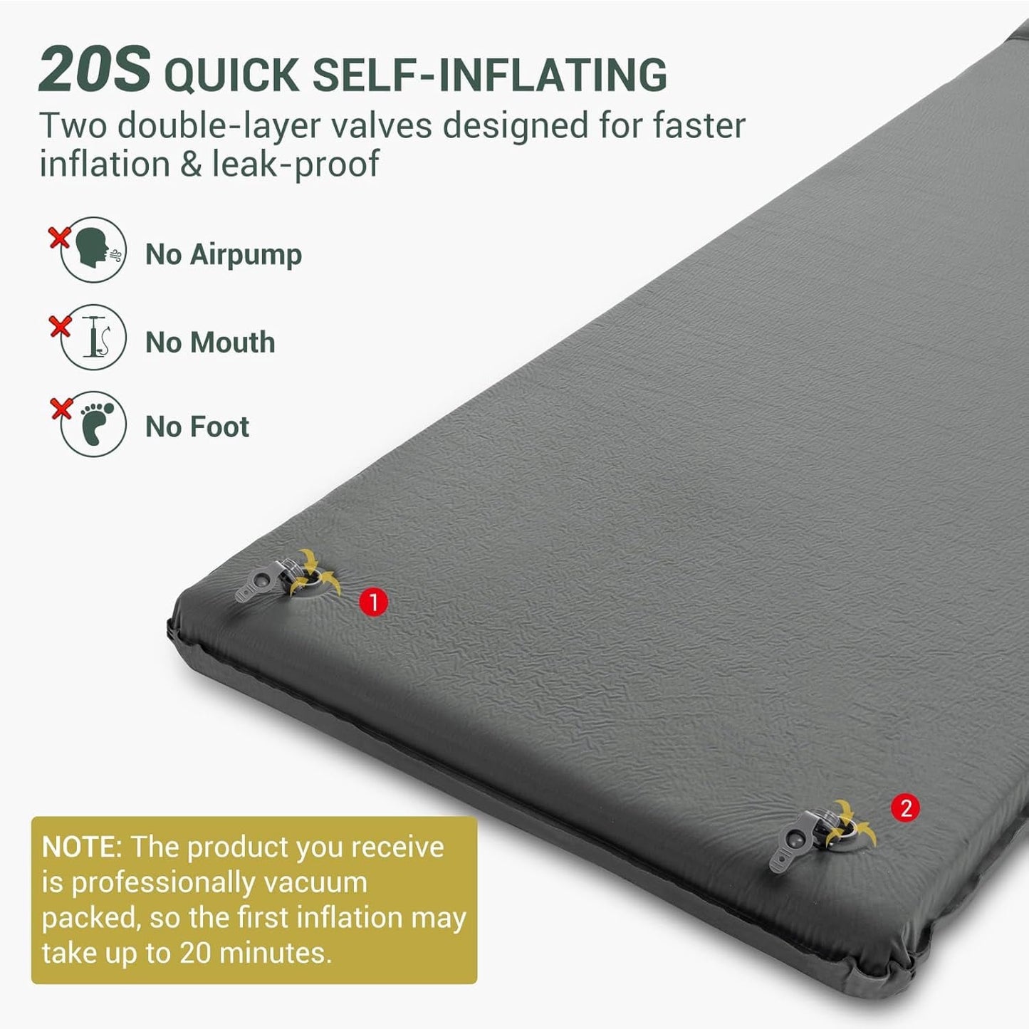 Aship 26D Memory Foam Self Inflating Sleeping Pad, 3.15" Thick Sleeping Mat Camping with Pillow, 800 lbs Camping Mattress, R-Value 9.5 Sleeping Pad for Camping Travel, 27''x77'' Single, Gray