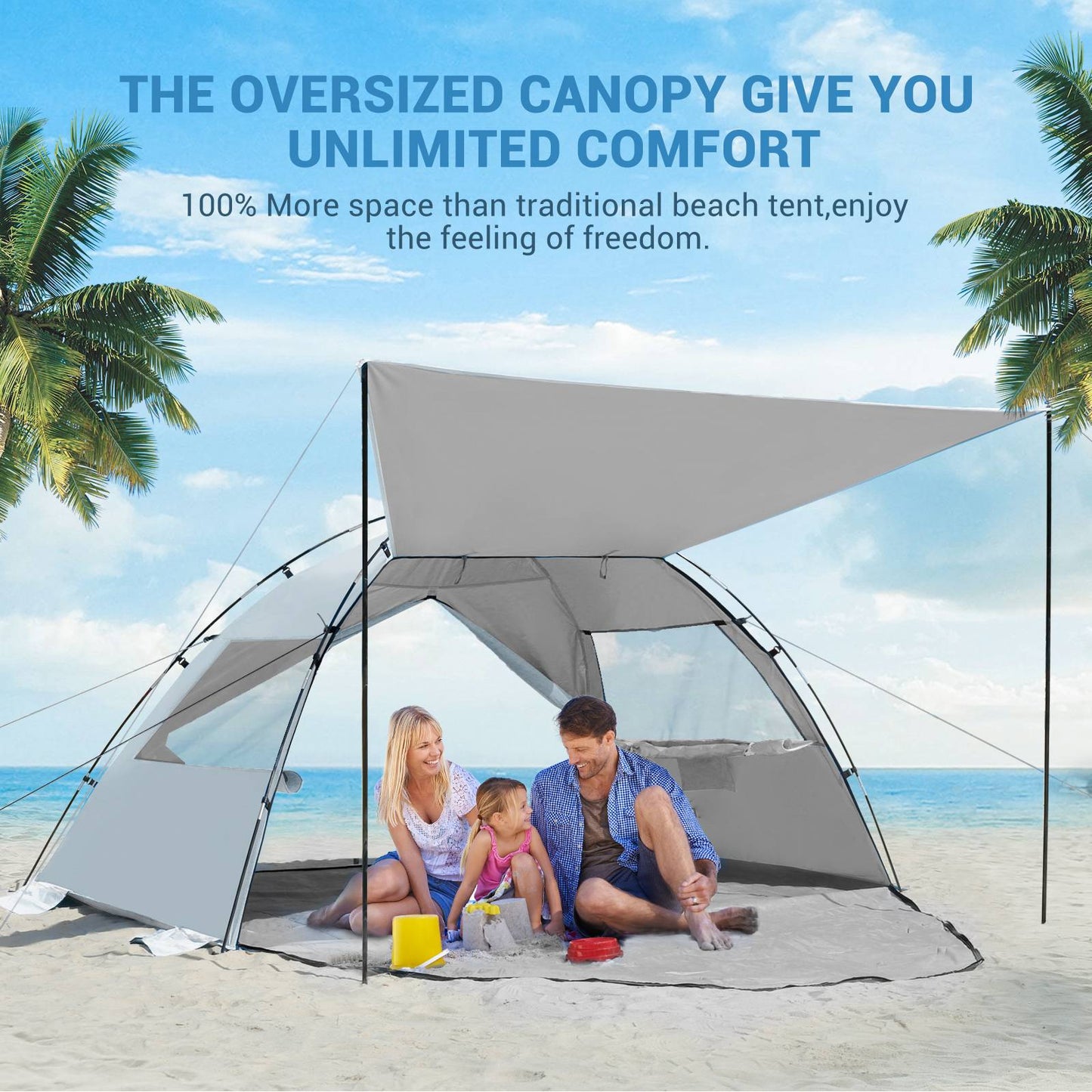 Aship Beach Tent for 4-5 Person, UPF 50+ Sun Shelter with 360° Ventilation & Large Canopy, Easy Setup Waterproof & Portable for Family Camping Hiking Beach Adventures