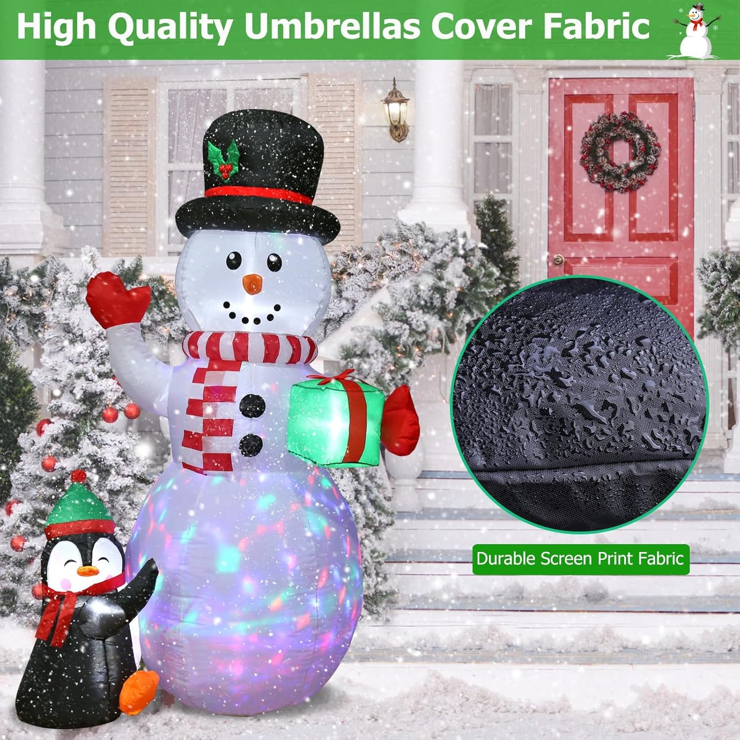 Aship 6FT Christmas Inflatables Snowman Outdoor Decorations, Snowman Inflatable with Build-in Rotating LED Light and Christmas Penguin Gift Box,Blow Up Yard Decor for Patio Lawn Garden Holiday Party