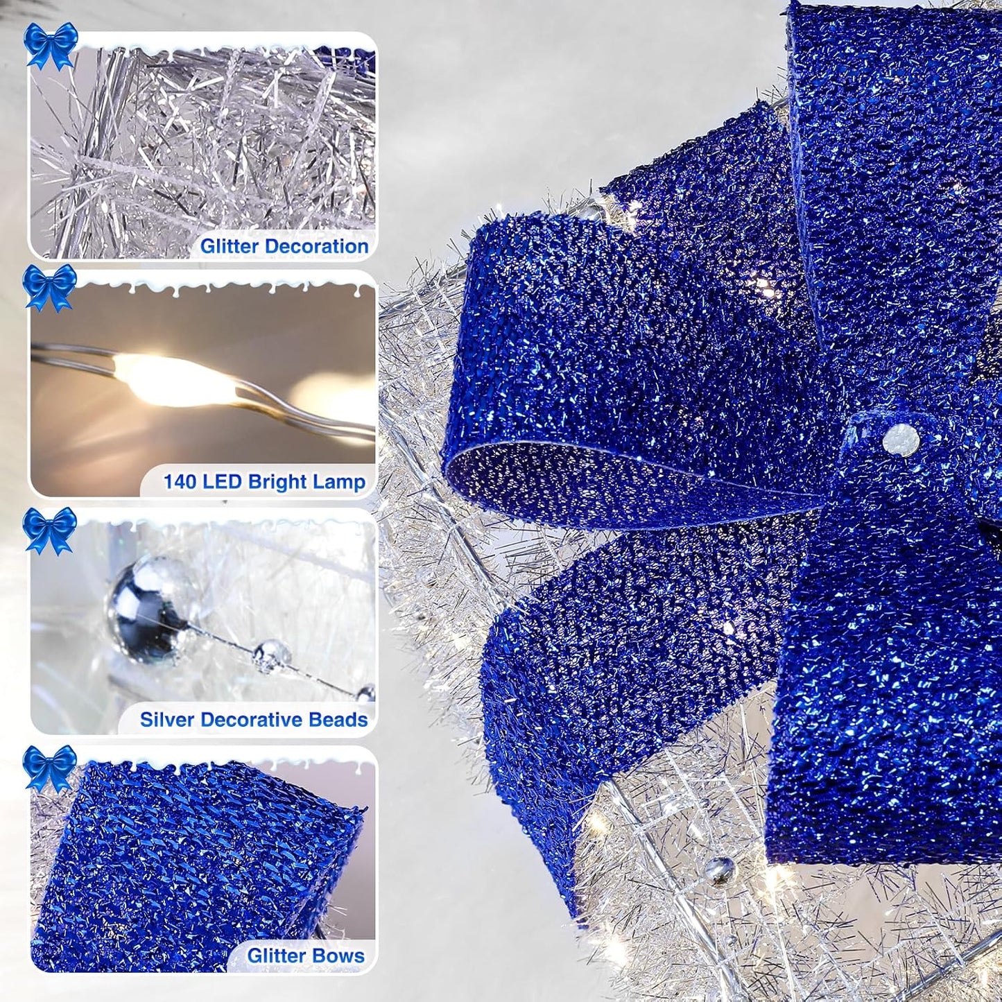 Aship Christmas Lighted Gift Boxes Blue, 8 Modes & Timing Function, Set of 3 Plug-in Lighted Gift Boxes with 140 LEDs for Christmas Decorations, Home Indoor Decor Party