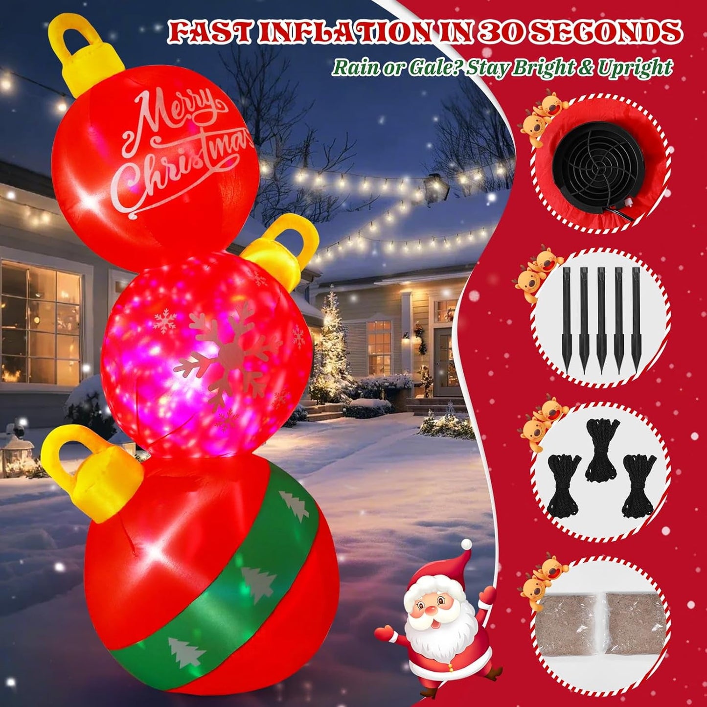 Aship 6.5FT Christmas Ball Inflatable Decor with Built in Warm White LED& Disco Light Ball, Waterproof Christmas Blow Up Yard Decor for Garden Lawn Outdoor