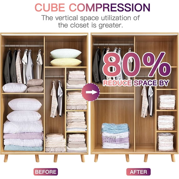 Aship Cube Vacuum Storage Bags, 4 pack Space Saver Bags Combo (2 Jumbo + 2 Medium), Large Capacity Vacuum Seal Bags for Clothing Pillows Comforters Quilts Blankets, Cube Storage Bags for Closet