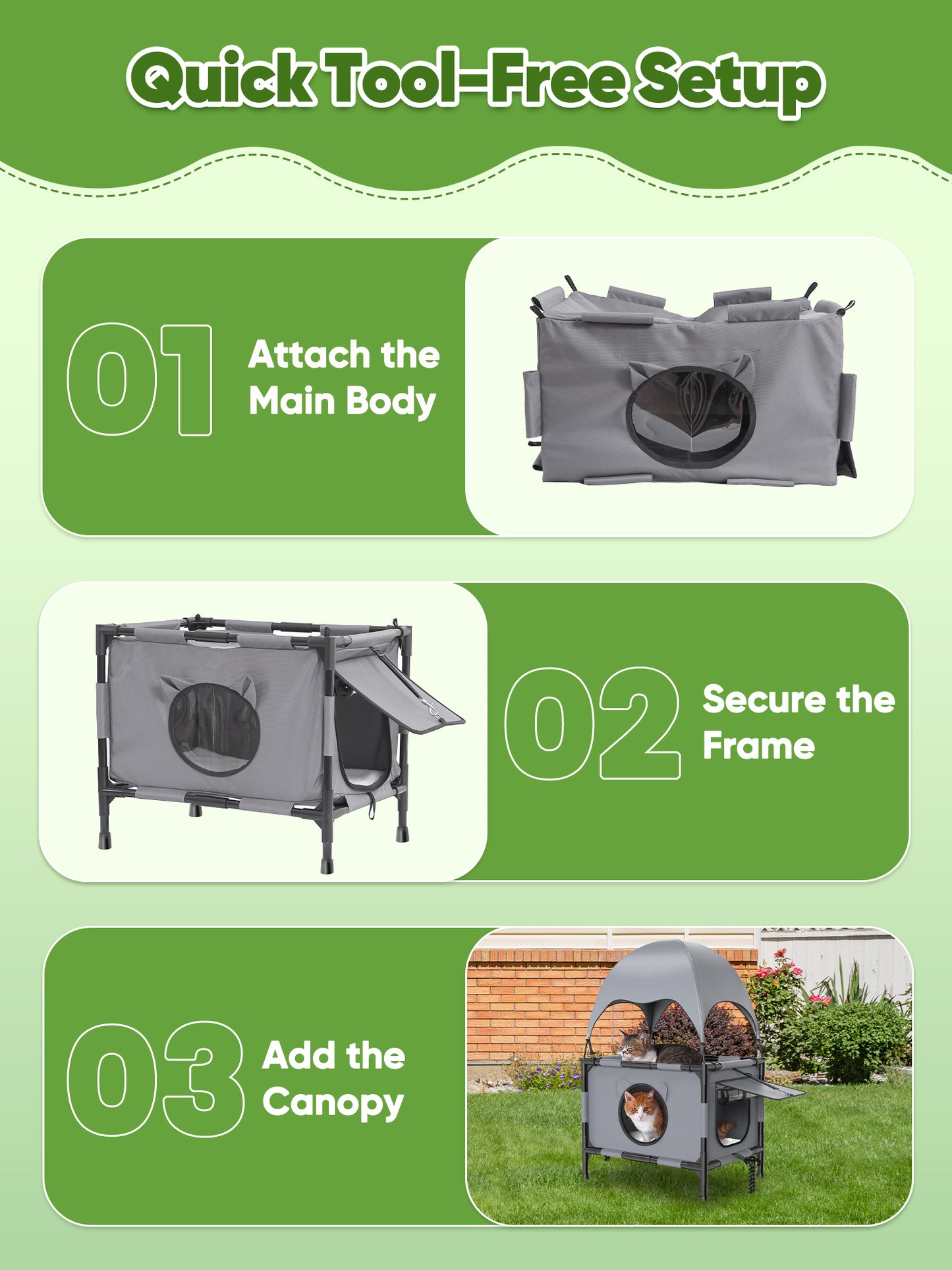 Aship Elevated Outdoor Cat House, Dual-layer Oxford Cat House with Canopy & Reversible Mat, Breathable & Moisture-Resistant Outdoor Cat Shelter for Multiple Cats