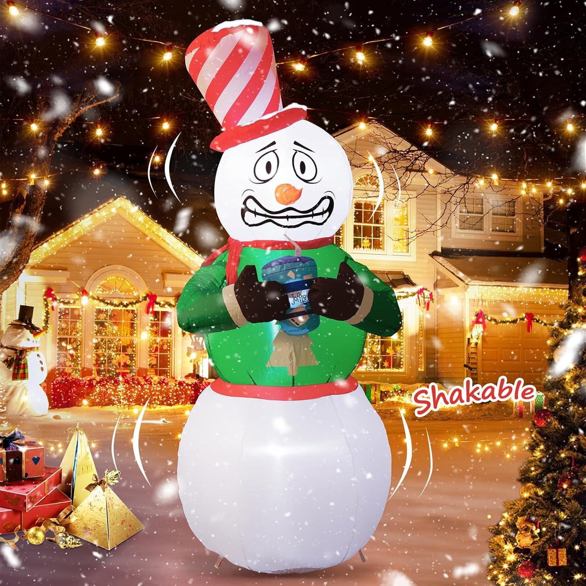 Aship 6 FT Animated Snowman Christmas Inflatables Outdoor Decorations, Shivering Snowman Inflatable with LED Lights, Funny Christmas Blow Up Yard Decorations for Garden Patio Lawn Party Xmas Decor
