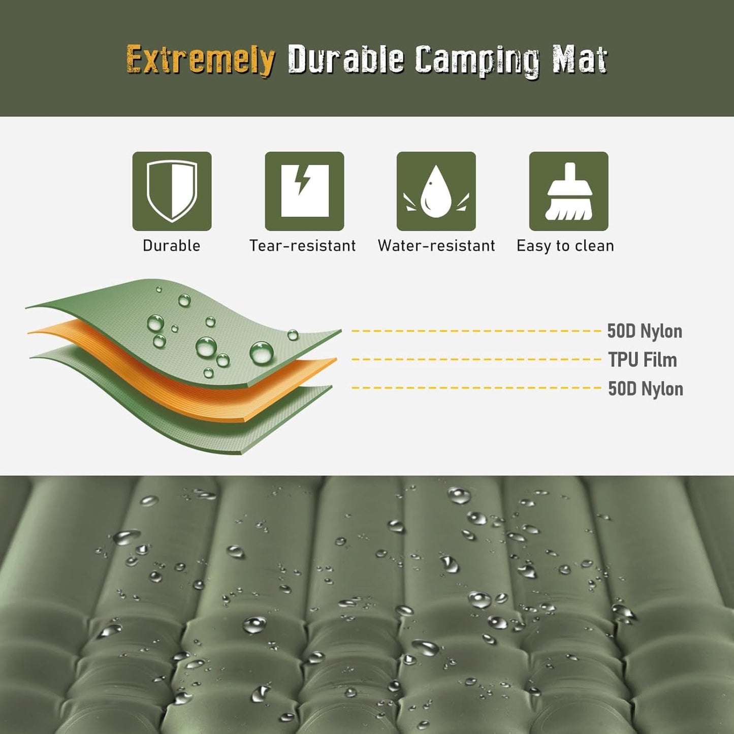 Aship 4.7" Thick Sleeping Pad for Camping, 500 lbs Camping Mattress with Foot Pump & Pillow, Upgraded Support Sleeping Mat Camping for Hiking Tent Backpack, 40D Nylon + TPU Coating, Single, Green