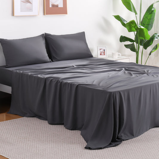 Aship Bed Sheet Set Queen,4 Pieces Microfiber Deep Pocket Sheet Set, Wrinkle Free Breathable & Super Soft Bedding Sheet Gray