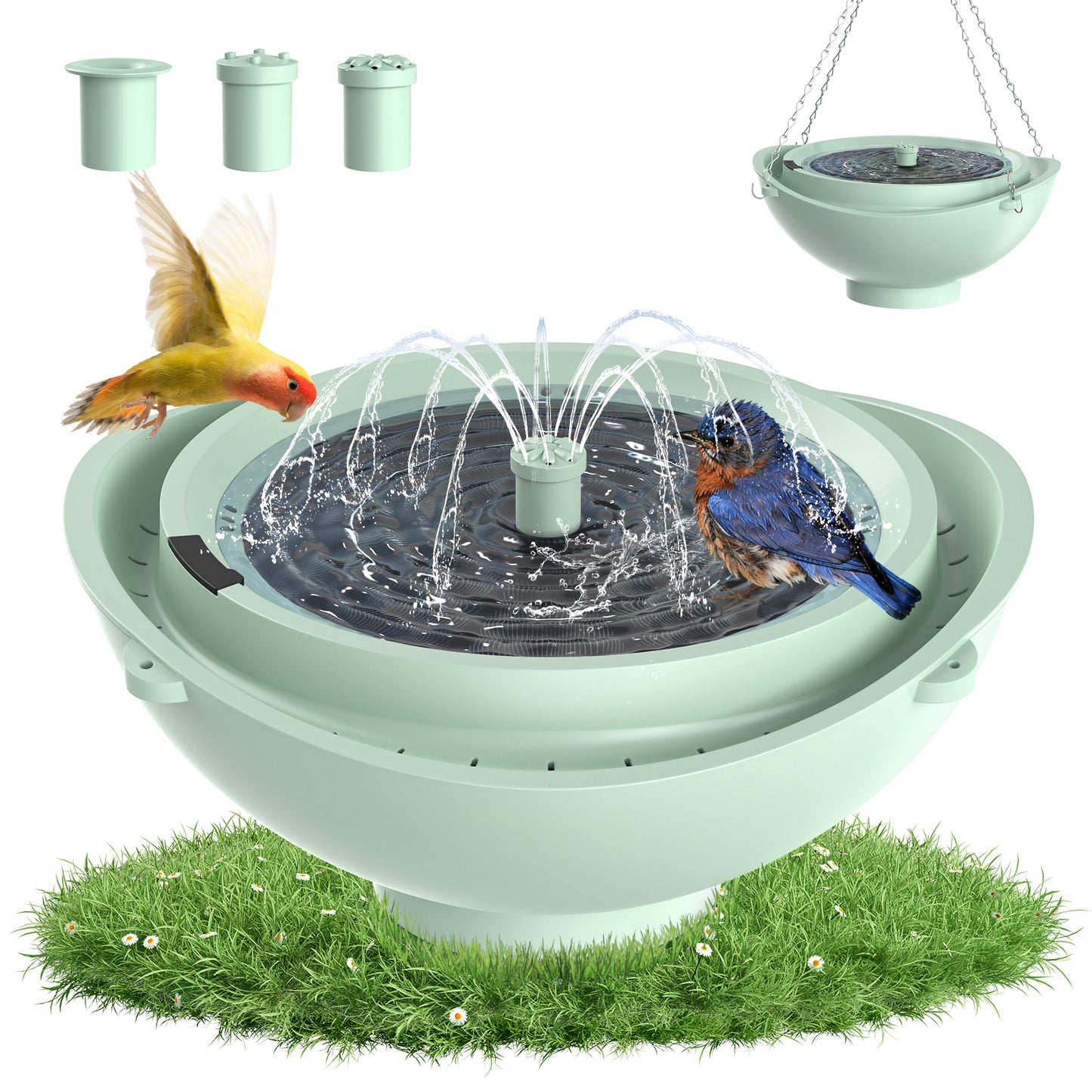 Aship Smart Bird Bath with Water Fountain, 2L Solar Bird Bath with Water Circulating Filtration & Battery Backup, 3 Fountain Modes Dry-Burning Protection Birdbath for Courtyard