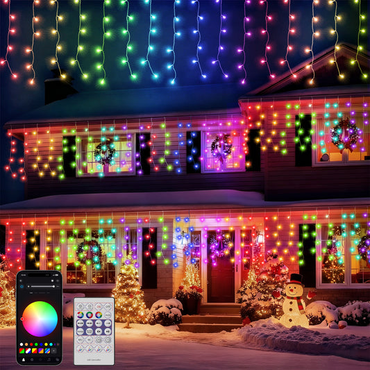 Aship Smart Christmas Icicle Lights, 408 LED 32.81ft APP Control Color Changing String Lights, Plug in Dynamic DIY Decor with Memory for Living Room Bar Eaves Yard