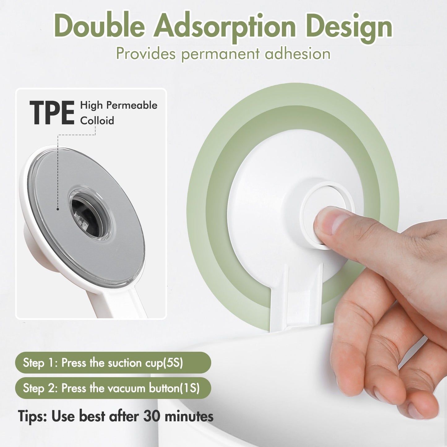 Aship Suction Cup Shower Caddy, TPE Colloid Adhesive Shower Organizer with Fence Hooks, 44 lbs Extra Heavy Duty Shower Caddy, No-Drill Waterproof Shower Shelf for Bathroom Kitchen Wall, White