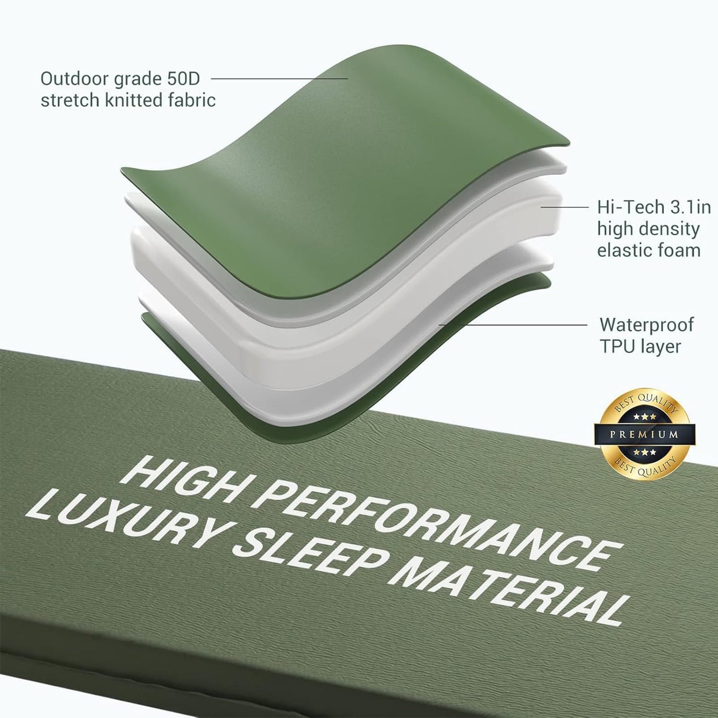 Aship 26D Memory Foam Self Inflating Sleeping Pad, 3.15" Thick Sleeping Mat Camping with Pillow, 800 lbs Camping Mattress, R-Value 9.5 Sleeping Pad for Camping Travel, 27''x77'' Single, Army Green