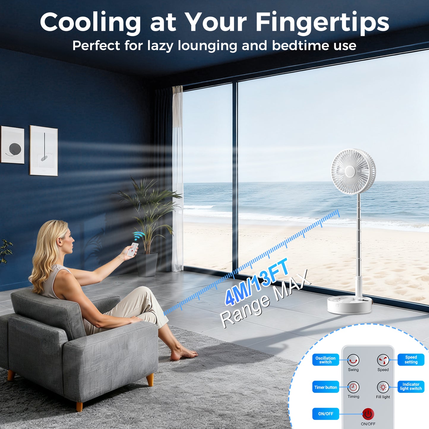 Aship Battery Operated Fan with Remote, 8in Height Adjustable Standing Fan with Night Light & Aroma Diffuser, 4 Speed 7200mAh Rechargeable Pedestal Fan for Bedroom Office Camping Travel