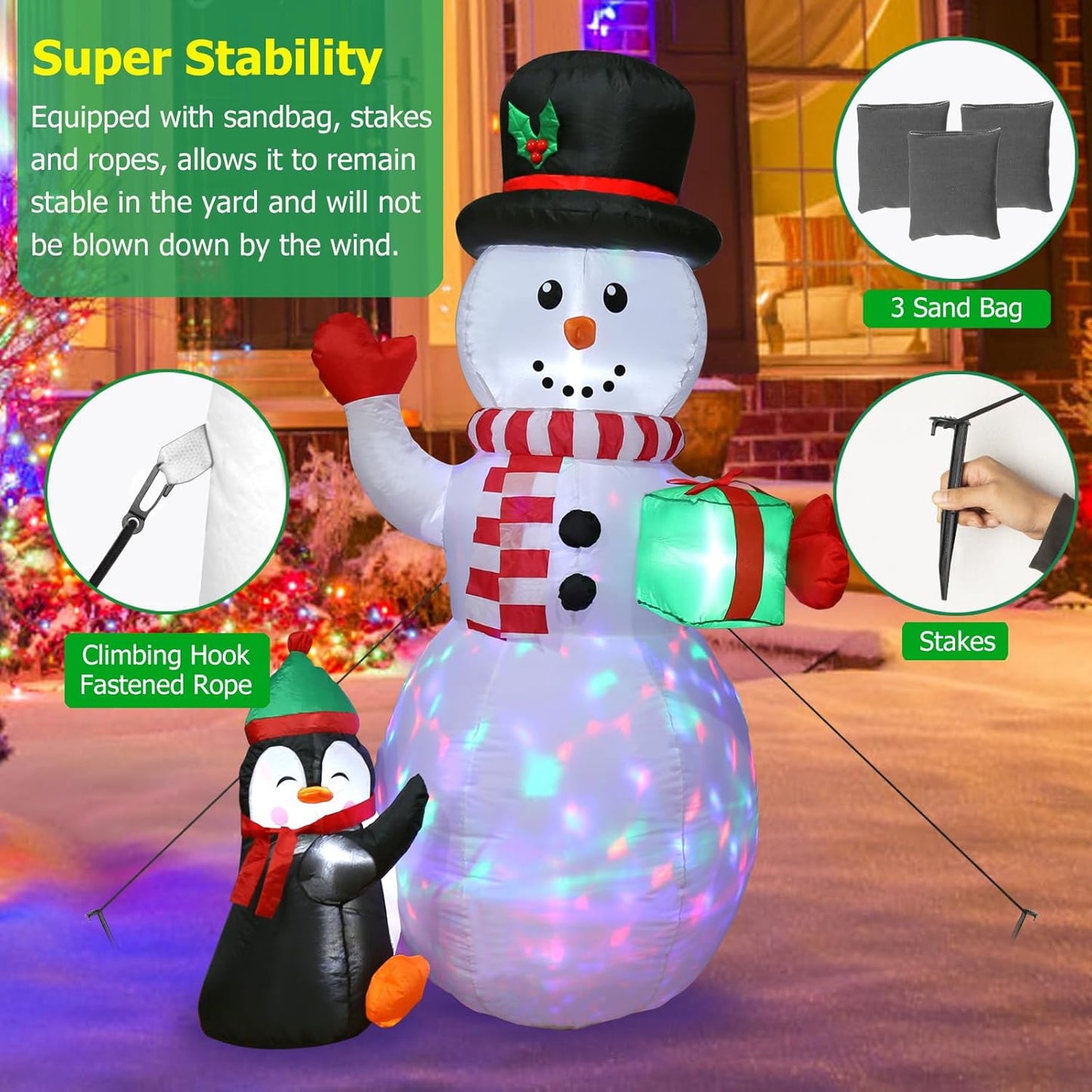 Aship 6FT Christmas Inflatables Snowman Outdoor Decorations, Snowman Inflatable with Build-in Rotating LED Light and Christmas Penguin Gift Box,Blow Up Yard Decor for Patio Lawn Garden Holiday Party