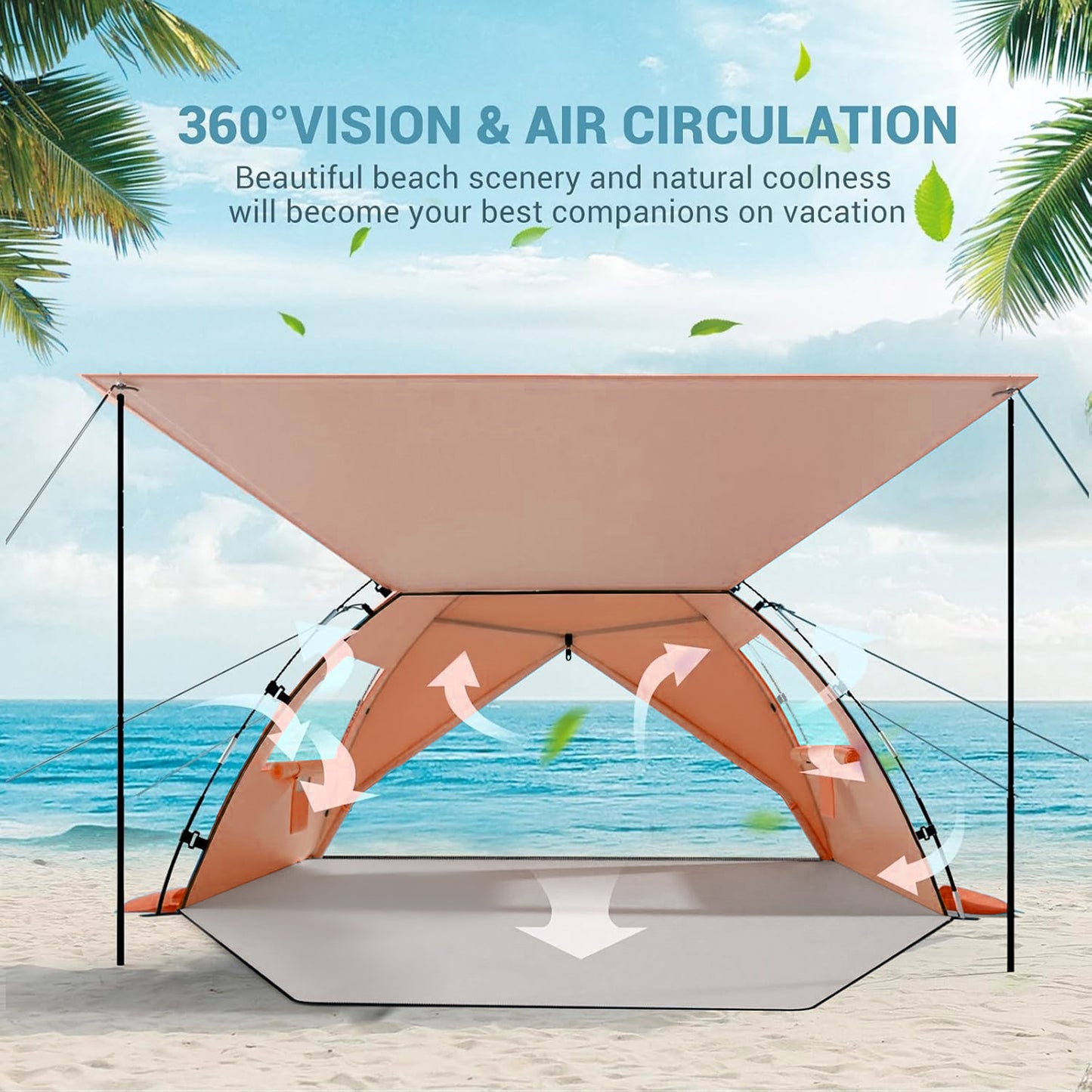Aship Beach Tent, Spacious 4-5 Person Sun Shelter with Canopy, 360° Air Circulation UPF 50+ UV Protection Waterproof Portable Lightweight Tent for Beach