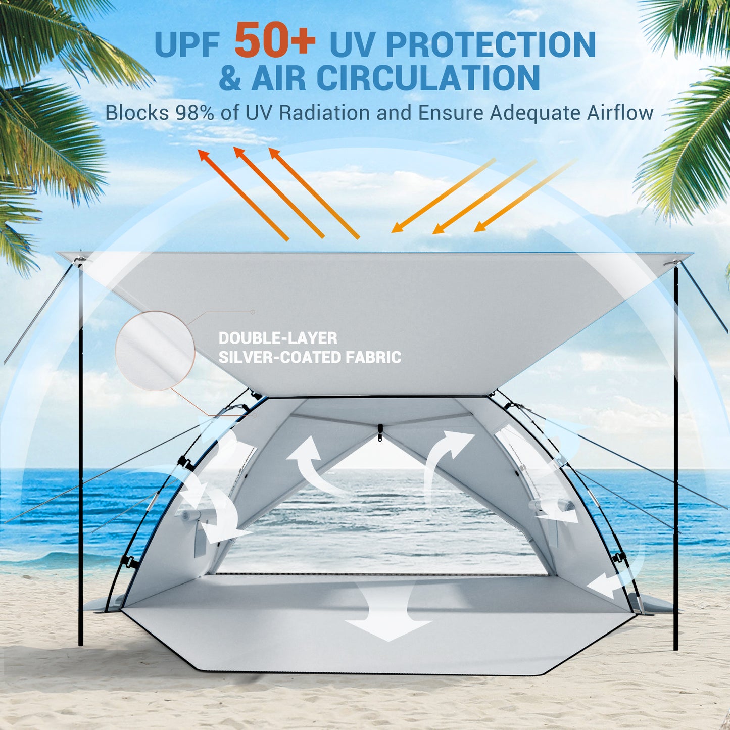 Aship Beach Tent for 4-5 Person, UPF 50+ Sun Shelter with 360° Ventilation & Large Canopy, Easy Setup Waterproof & Portable for Family Camping Hiking Beach Adventures