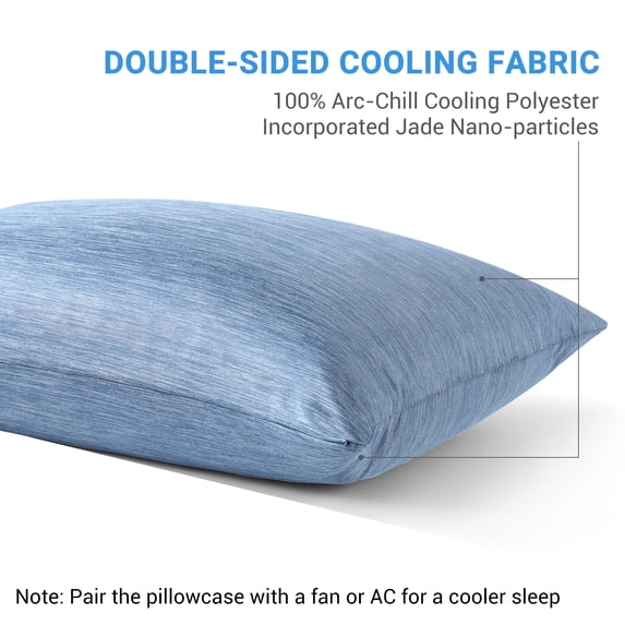 Aship Cooling Pillow Cases, Dual-Sided Summer Cooling Pillowcases, Arc-Chill Jade-Infused Fiber, Breathable & Moisture-Wicking, Non-Slip Hidden Zipper, Machine Washable, King 20''x36'', 2 Pack Blue