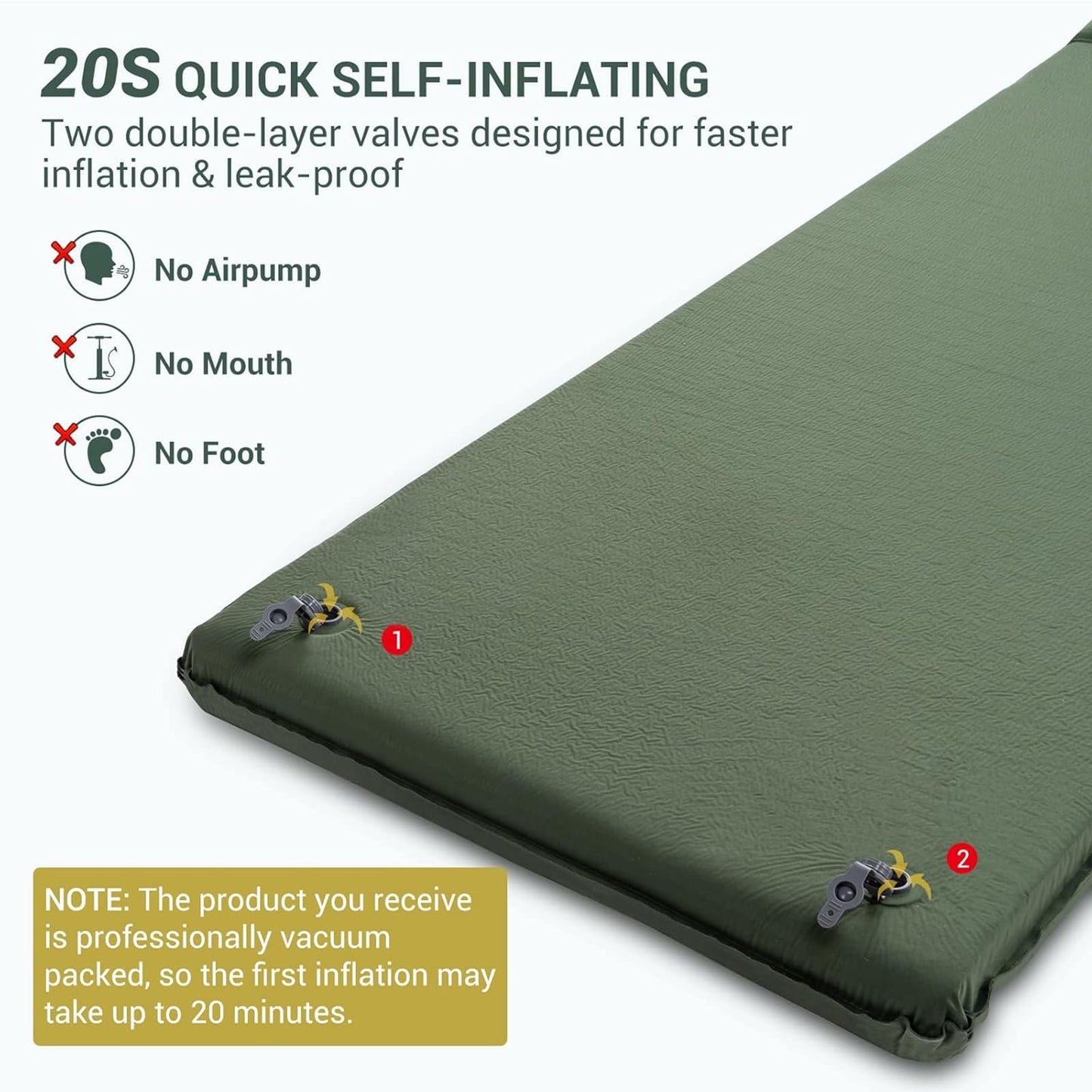Aship 26D Memory Foam Self Inflating Sleeping Pad, 3.15" Thick Sleeping Mat Camping with Pillow, 800 lbs Camping Mattress, R-Value 9.5 Sleeping Pad for Camping Travel, 27''x77'' Single, Army Green