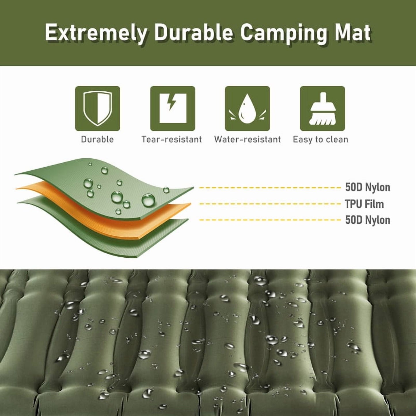 Aship 5.5" Thick Double Sleeping Pad, Inflatable Double Sleeping Mat Camping with Foot Pump & Pillow, 800 lbs Camping Mattress for Backpacking, Hiking, Traveling, Tent, 40D Nylon + TPU Coating, Green