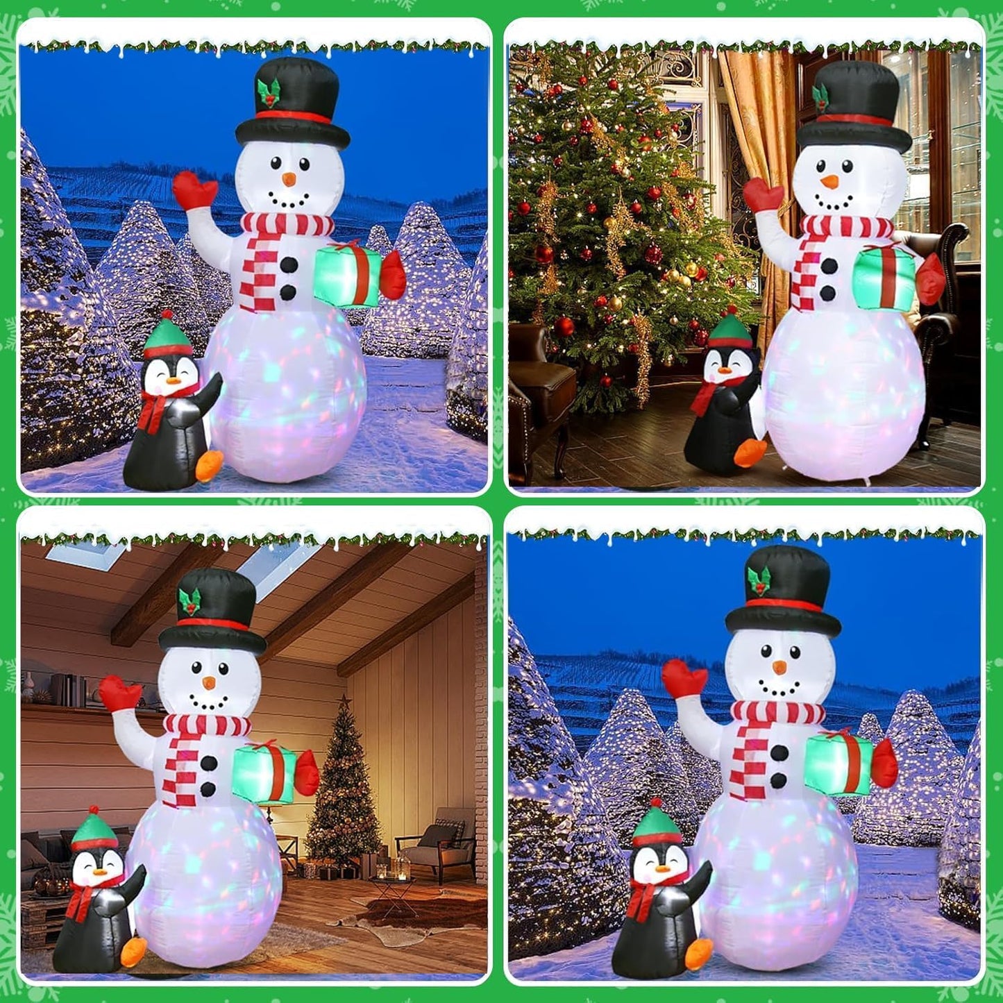 Aship 6FT Christmas Inflatables Snowman Outdoor Decorations, Snowman Inflatable with Build-in Rotating LED Light and Christmas Penguin Gift Box,Blow Up Yard Decor for Patio Lawn Garden Holiday Party