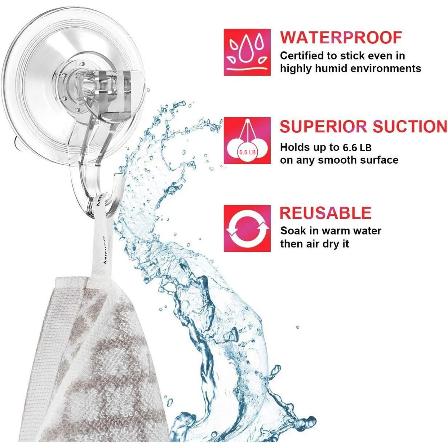 Aship Heavy Duty Suction Cup Hooks, 2 Pcs Clear Strong Suction Hooks 6.6 lbs Load, Waterproof Reusable Shower Suction Hooks for Window Glass Tile, Suction Cups for Bathroom Kitchen Wreath Hanger
