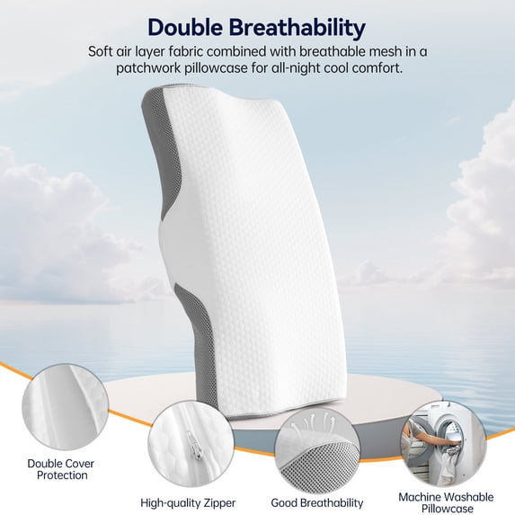 Aship Cervical Pillow for Neck Pain Relief, Ergonomic Contour Memory Foam Pillows, Breathable Cooling Pillow for Hot Sleepers, Neck Pillow for Side Back Stomach Sleeper, Machine Washable, 20''x12''