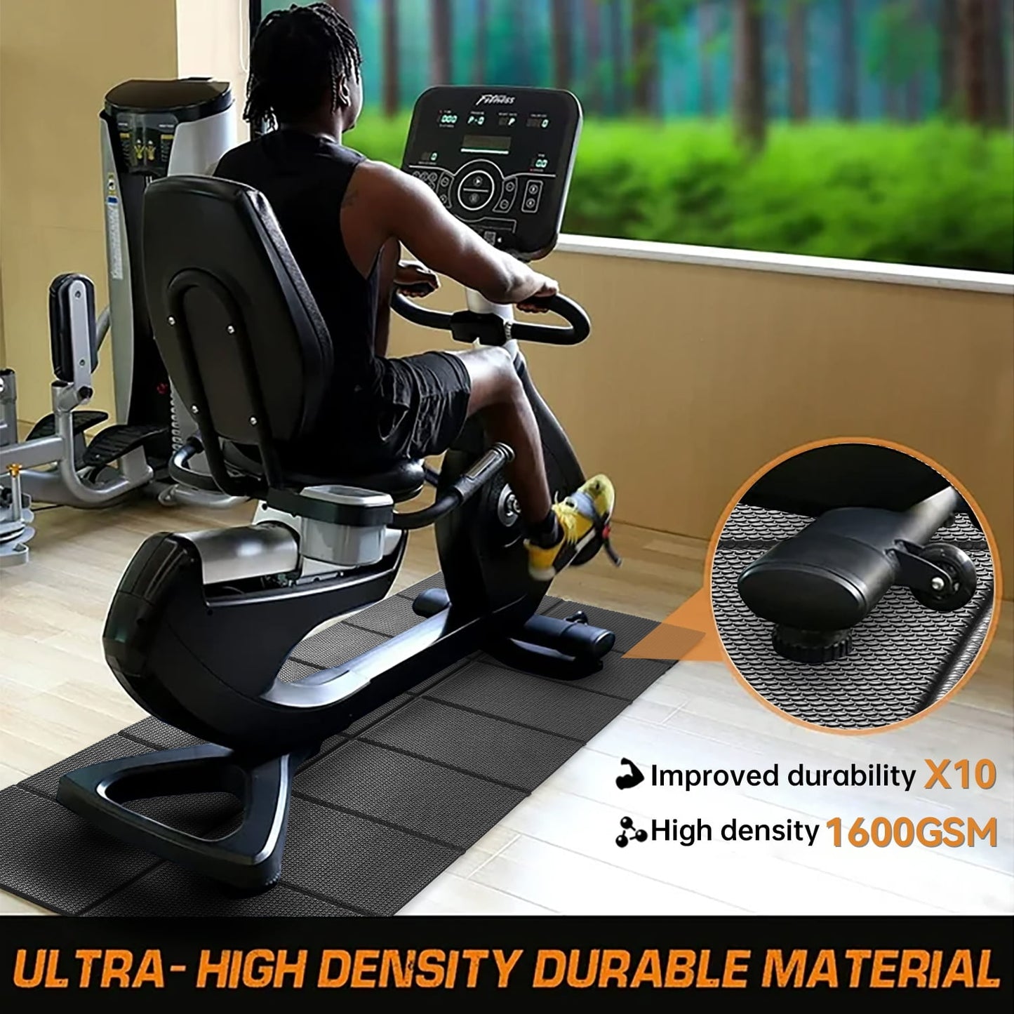 Aship Foldable Treadmill Mat, 72''x32'' High Density Non-Slip Exercise Equipment Mat for Stationary Bike/Indoor Riding/Home Gym, 1/4" Thick Hardwood Floor Carpet Protection, Noise Shock Absorption