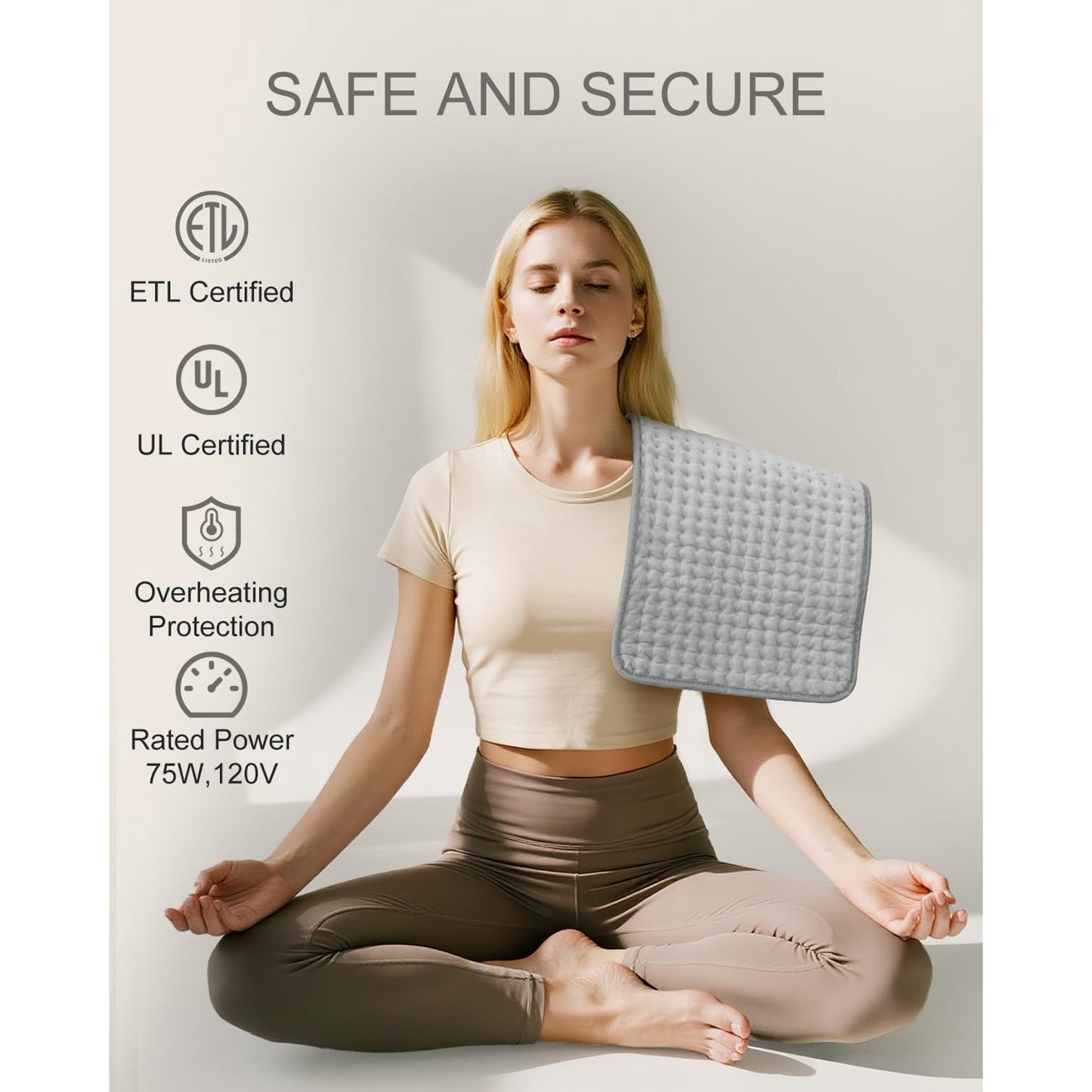 Aship Electric Heating Pad for Period Cramps & Back Pain Relief, Portable Heat Pad for Neck and Shoulders - Christmas Gifts for Mom Dad, 10 Heat Settings, ETL Certified, 12"x24", Gray