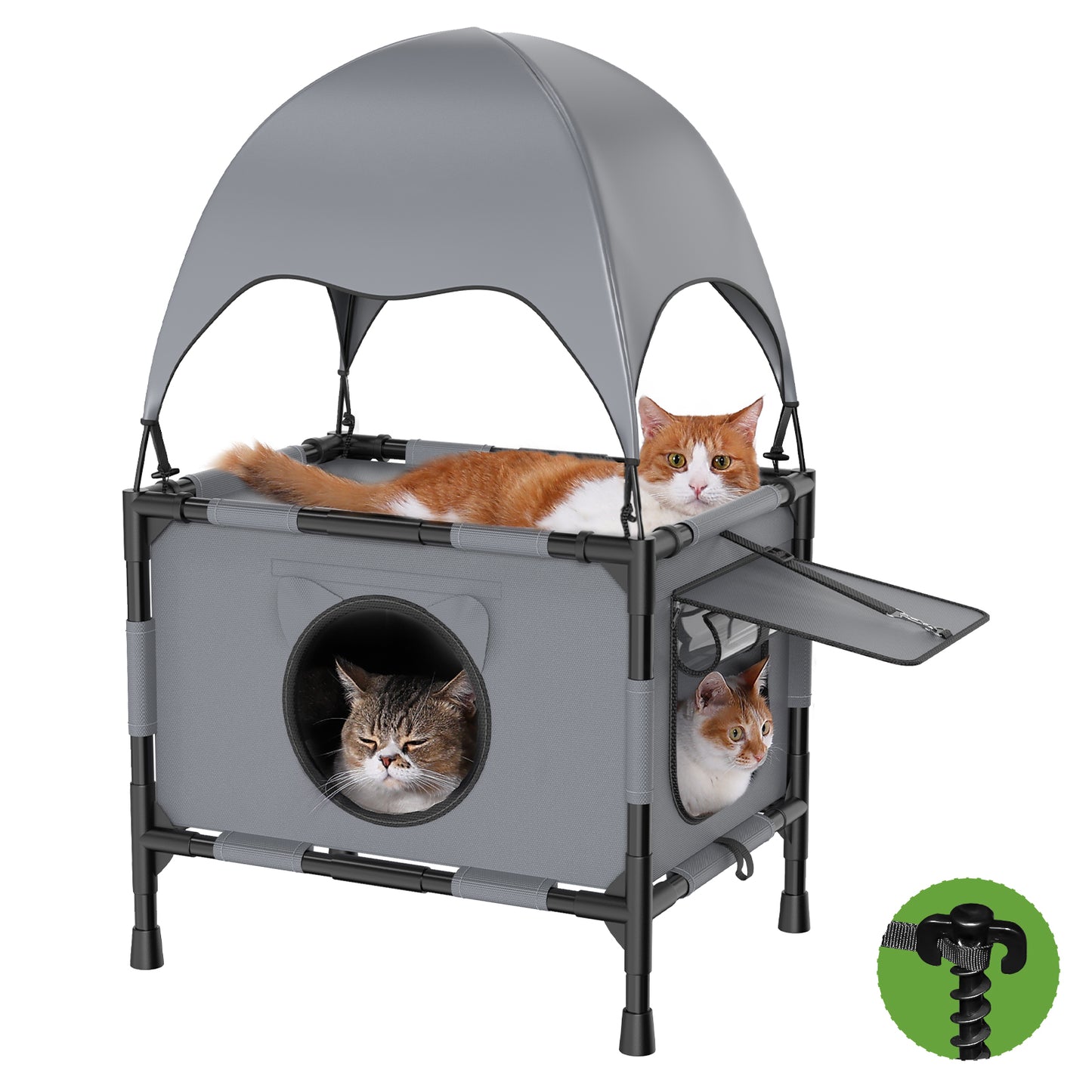 Aship Elevated Outdoor Cat House, Dual-layer Oxford Cat House with Canopy & Reversible Mat, Breathable & Moisture-Resistant Outdoor Cat Shelter for Multiple Cats